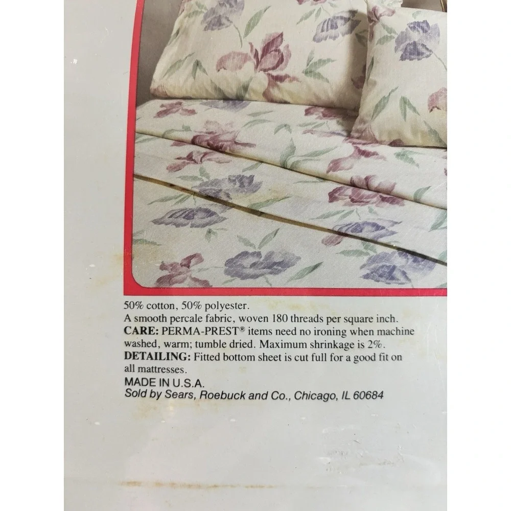 Vintage Sears Percale Twin Multicolor Floral Sheets Set,‎ Cotton Blend, NEW NOS
